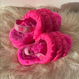 UGG Vibrant Pink Fluffy Slides